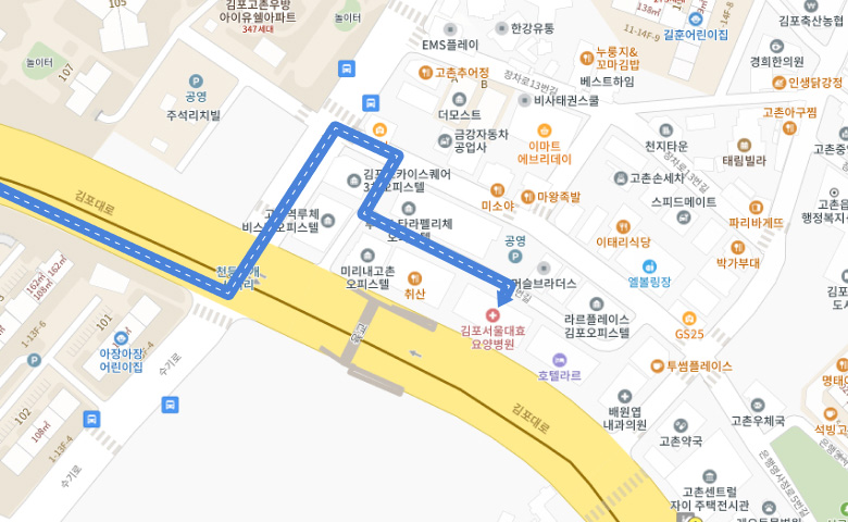 김포서울대효요양병원 오시는 길 서울방면 지도