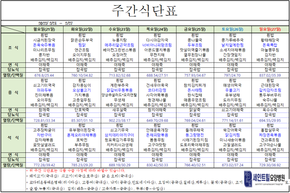 	2022.02.21~2022.02.27주간식단표