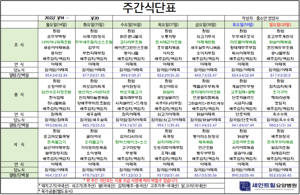 	2022.03.14~2022.03.20주간식단표