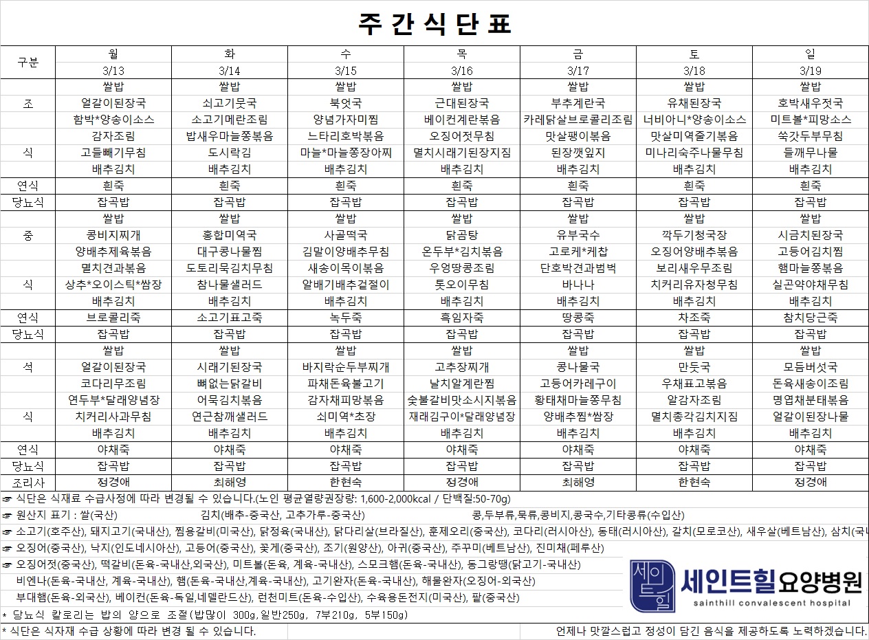 2023.03.13~2023.03.19 주간식단표