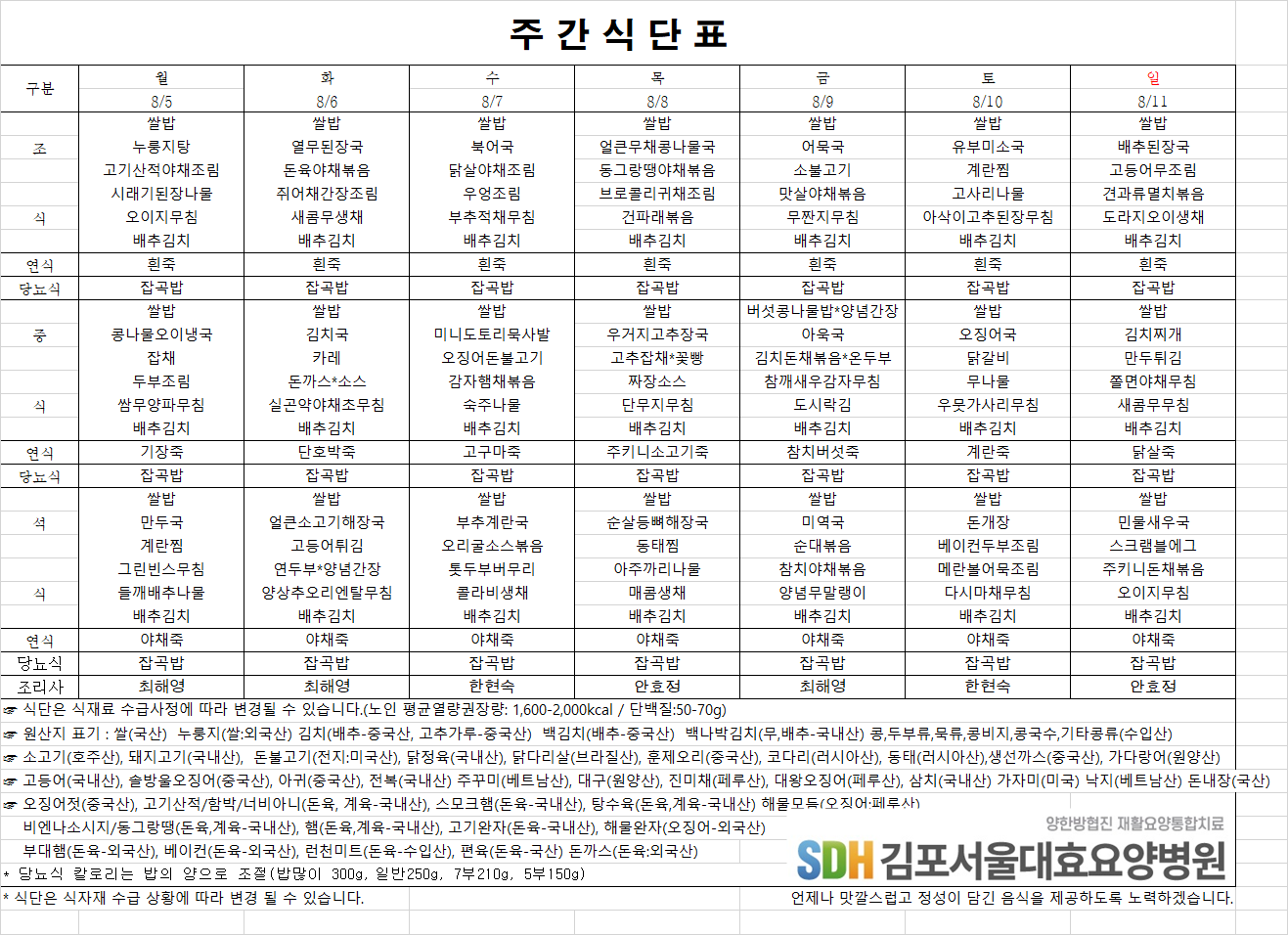 2024.08.05~08.11주간식단표