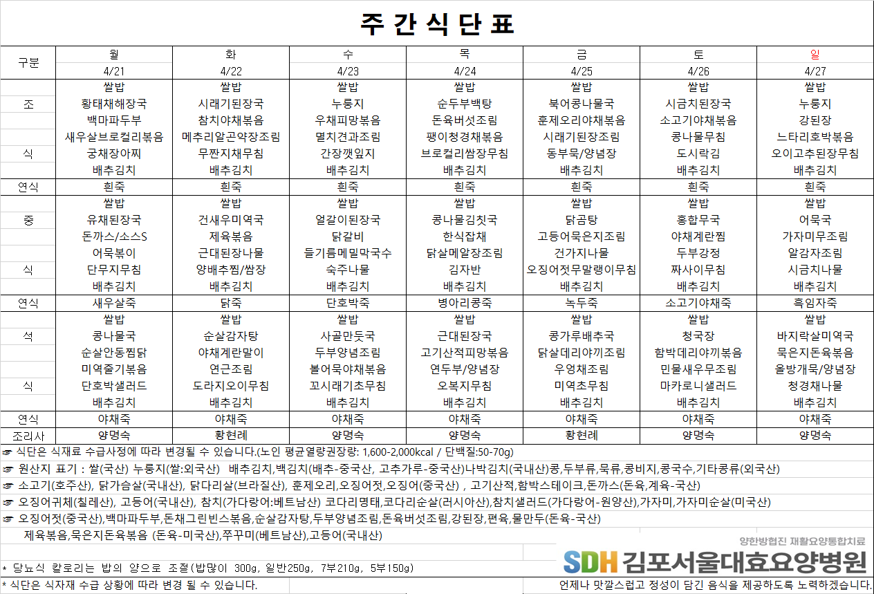 2025.04.21~2025.04.27주간식단표