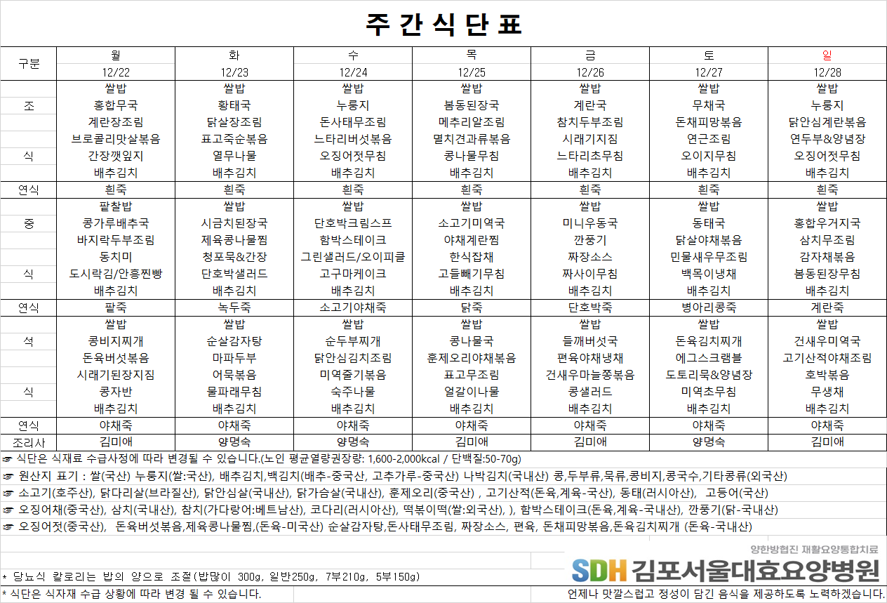 2025.12.22-2025.12.28 주간식단표