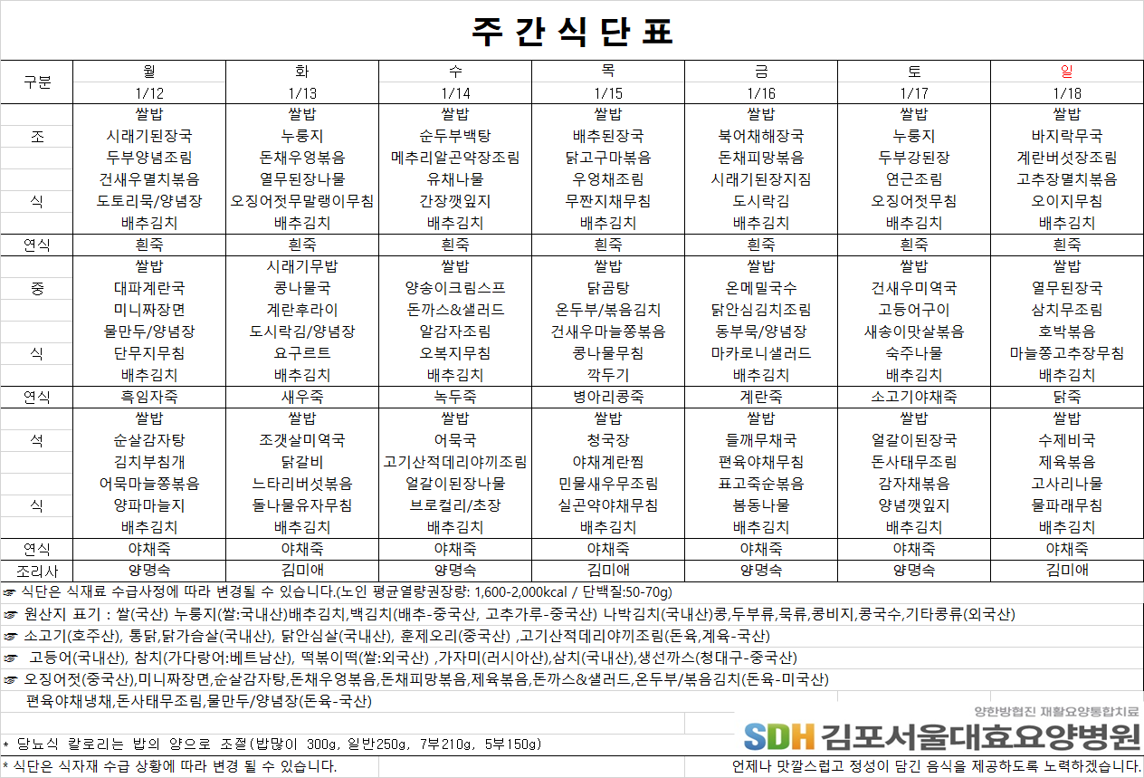 2026.1.12-2026.1.18 주간식단표