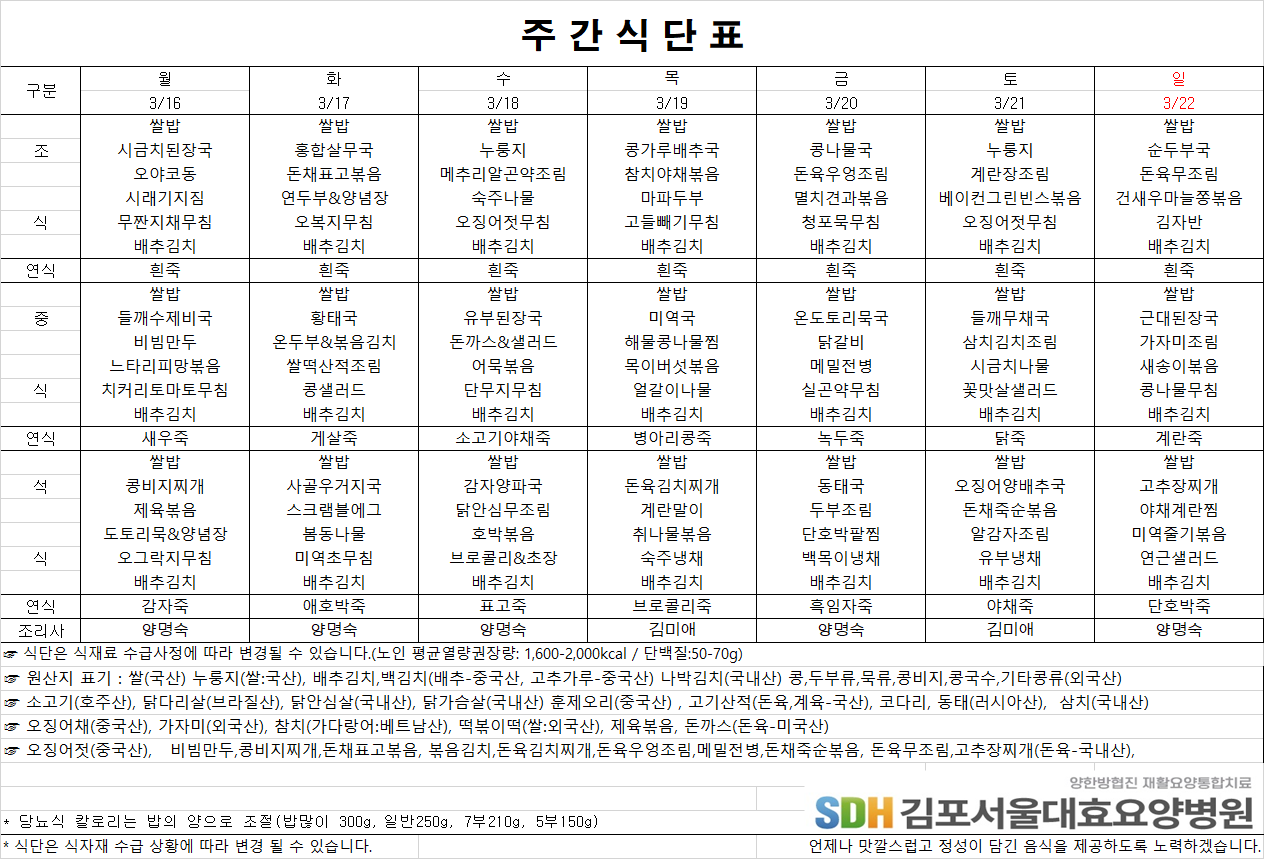 2026.3.16-2026.3.22 주간식단표