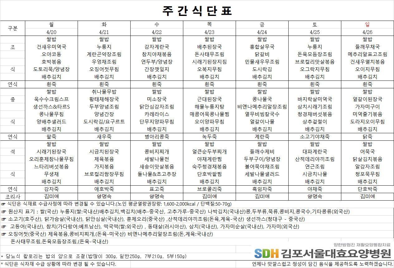 2026.4.20-2026.4.26 주간식단표