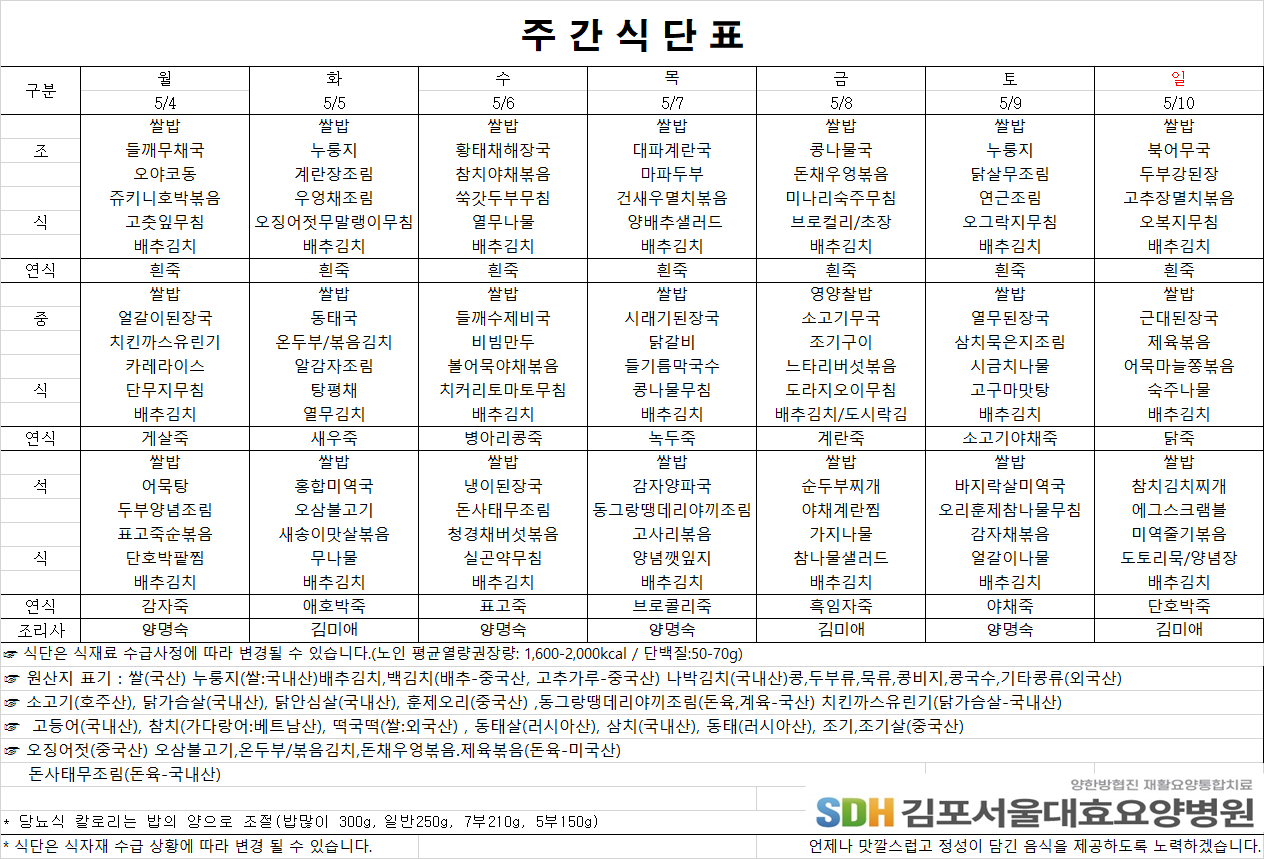 2026.5.4-2026.5.10 주간식단표